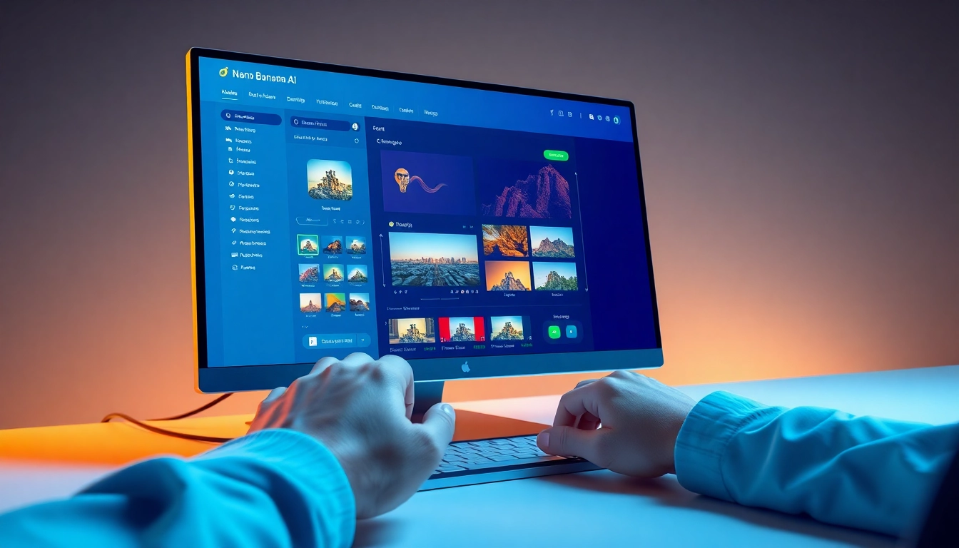 Close-up of a modern computer screen displaying the Nano Banana AI image editing platform with vibrant interface and detailed tools.
