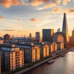 Property for Investment London View of luxury apartment buildings against the London skyline,