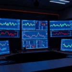 Online Trading Guide Professional trader analyzing real-time market charts on multiple screens