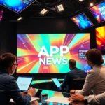 Tech App News updates displayed on digital screens in a modern newsroom environment for fast